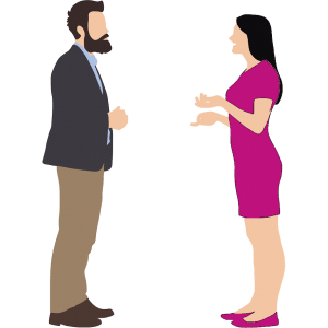 Frau und Mann in Gespräch vertieft als Symbol für Beratung
